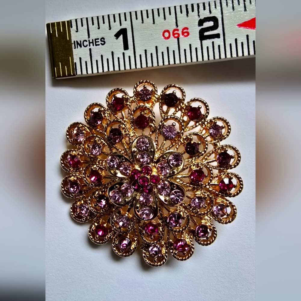 Vintage Monet brooch pin stamped large Pink Purple Gold Tone